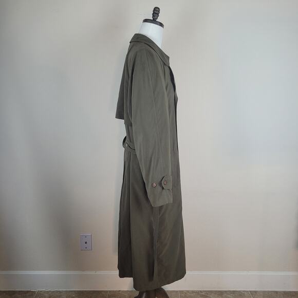 Perusal Trench Coat 44L Green Belted Classic Double Breasted Collared Wool Liner - Picture 5 of 11